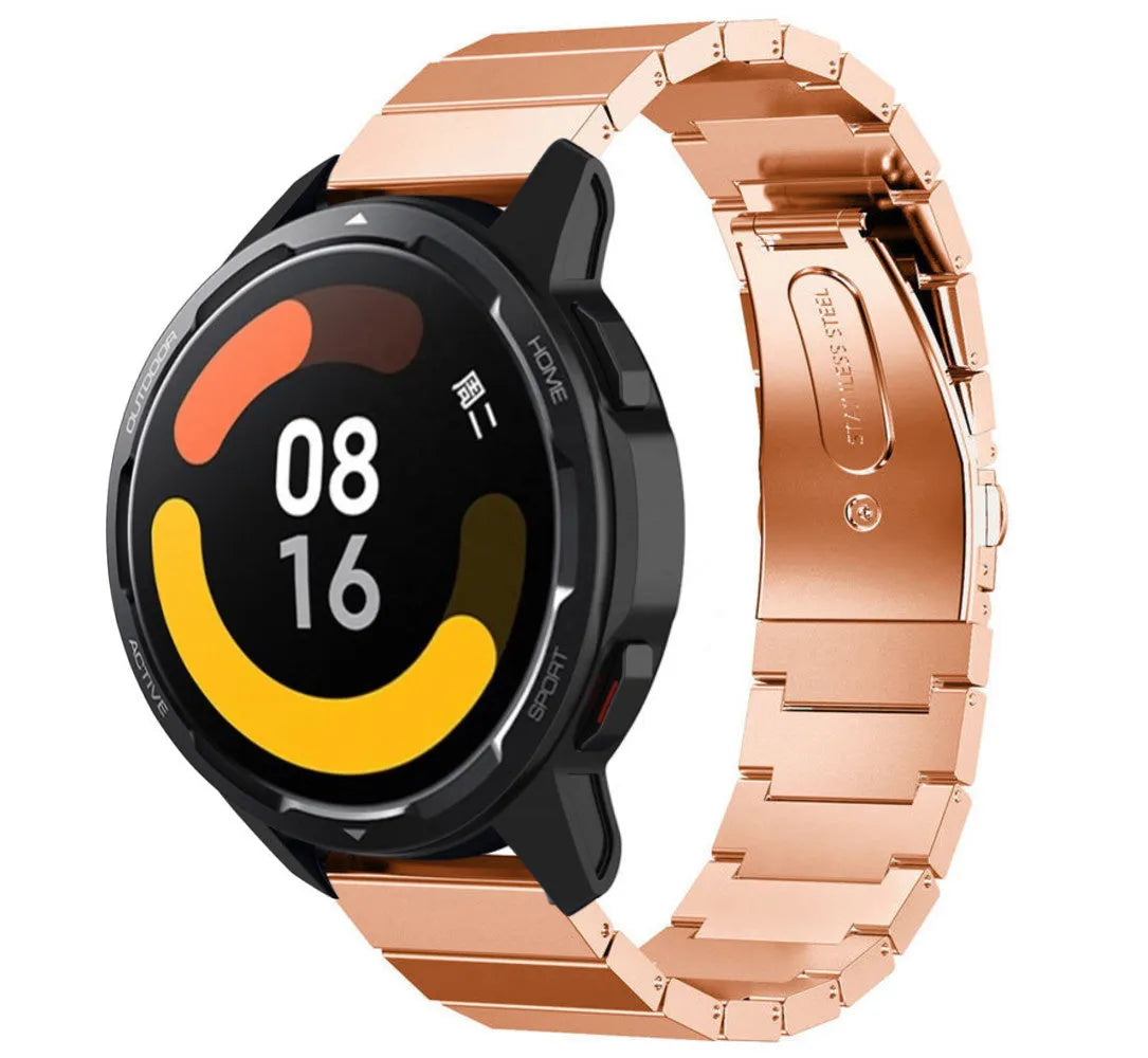 Premium Metal Strap, rose gold, on a watch, 3/4 front view
