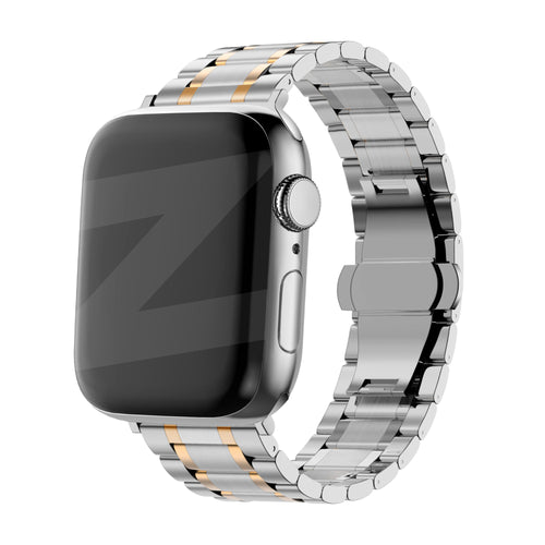 Bandz Apple Watch Ultra Stahl Gliederarmband 'Deluxe' (Silber/Gold)