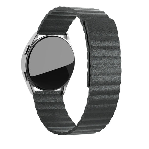 Leather Loop Strap, black, on a watch, 3/4 front view