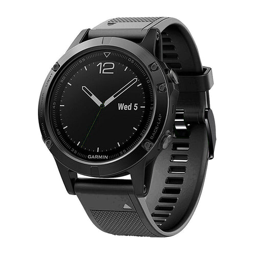 Silicone Strap, black, on a watch, 3/4 front view