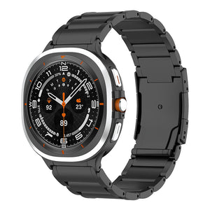 Titanium Strap, black, on a watch, 3/4 front view