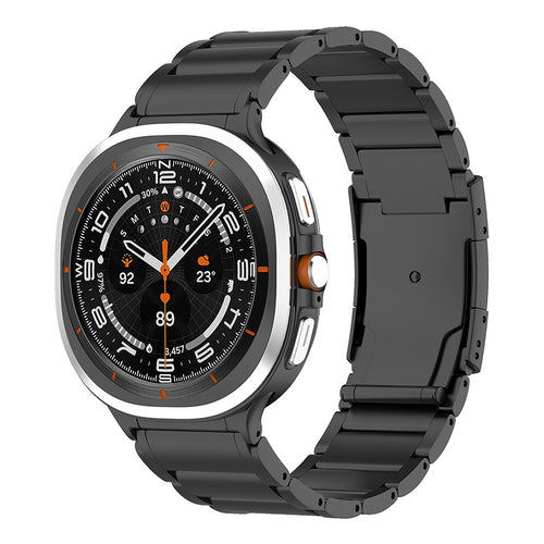 Titanium Strap, black, on a watch, 3/4 front view