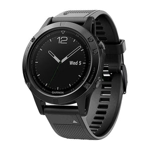 Silicone Strap, black, on a watch, 3/4 front view