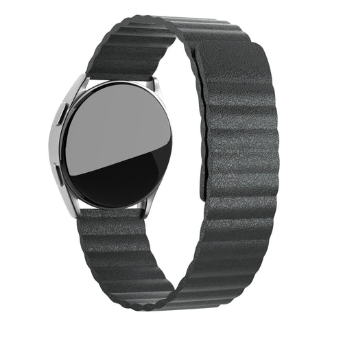 Leather Loop Strap, black, on a watch, 3/4 front view