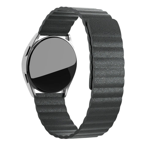 Leather Loop Strap, black, on a watch, 3/4 front view
