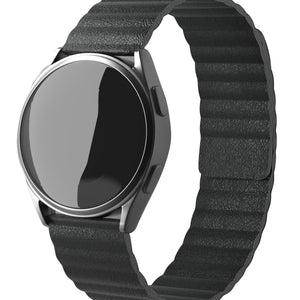 Leather Loop Strap, black, on a watch, 3/4 front view