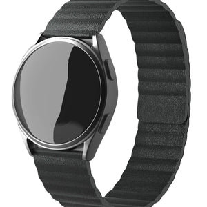 Leather Loop Strap, black, on a watch, 3/4 front view