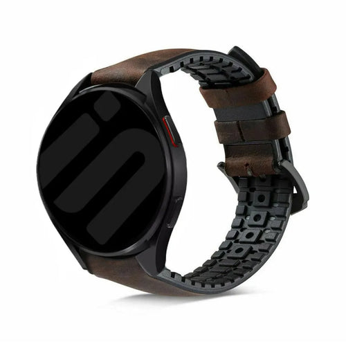 Leather Hybrid Strap, brown, on a watch, 3/4 front view