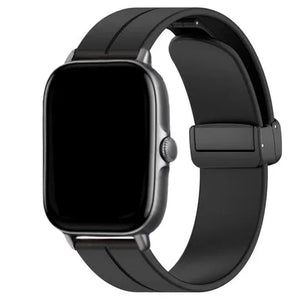 D-Buckle Silicone Strap, black, on a watch, 3/4 front view