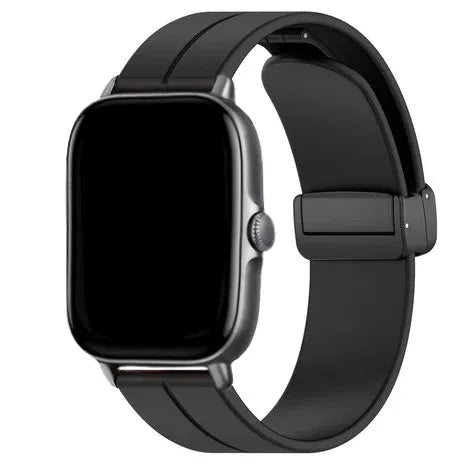 D-Buckle Silicone Strap, black, on a watch, 3/4 front view
