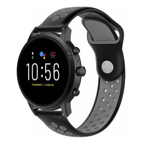 Silicone Sport Strap, black/grey, on a watch, 3/4 front view