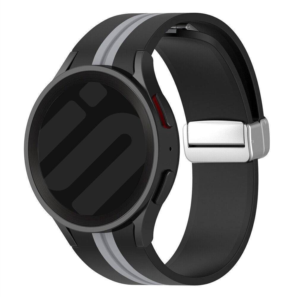 Silicone Magnetic Sport Strap, black/grey, on a watch, 3/4 front view