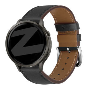 Leather Strap 'Deluxe', black, on a watch, 3/4 front view