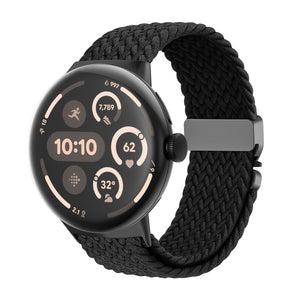 Nylon Braided Strap P-Buckle, black, on a watch, 3/4 front view