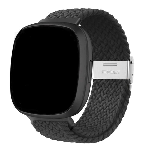 Nylon Adjustable Braided Strap, black, on a watch, 3/4 front view