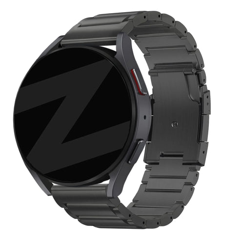 Titanium Strap 'Classic', black, on a watch, 3/4 front view
