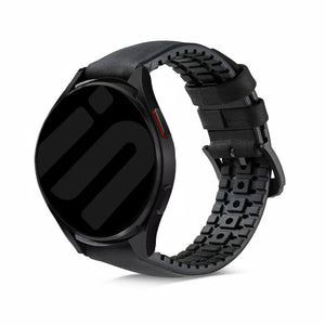 Leather Hybrid Strap, black, on a watch, 3/4 front view