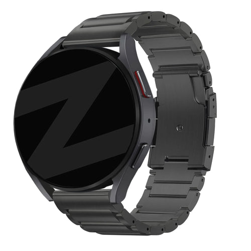 Titanium Strap 'Classic', black, on a watch, 3/4 front view