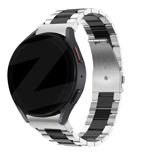 Steel Strap 'Classic', silver/black, on a watch, 3/4 rear view
