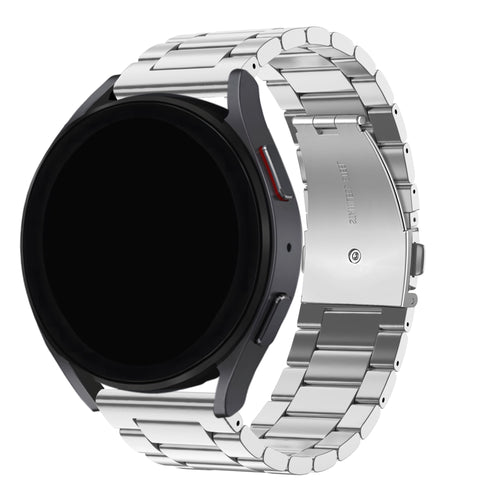 Steel Strap, silver, on a watch, 3/4 rear view