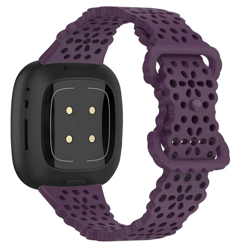 Patterned Silicone Strap, purple, on a watch, 3/4 rear view
