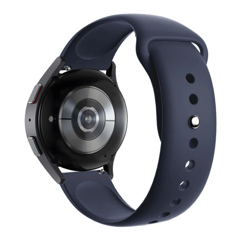 Silicone Sport Strap 'Deluxe', dark blue, on a watch, 3/4 rear view