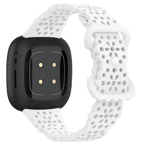 Patterned Silicone Strap, white, on a watch, 3/4 rear view