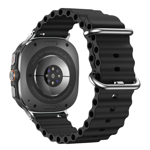 Silicone Ocean Strap 'Classic', black, on a watch, 3/4 rear view
