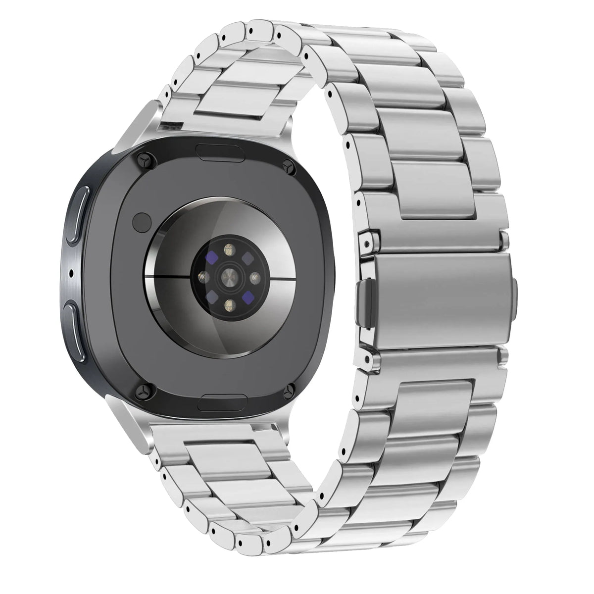 Steel Strap 'Classic', silver, on a watch, 3/4 rear view