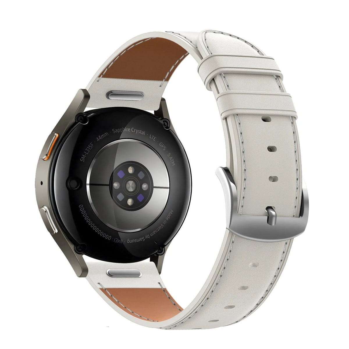 Leather Strap 'Easy Fit', white, on a watch, 3/4 rear view