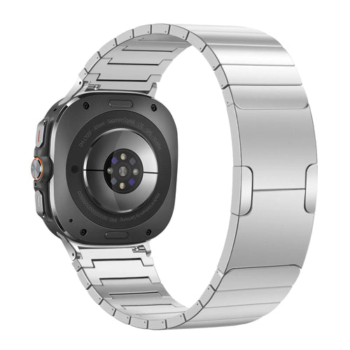 Titanium Strap 'One Bead', silver, on a watch, 3/4 rear view