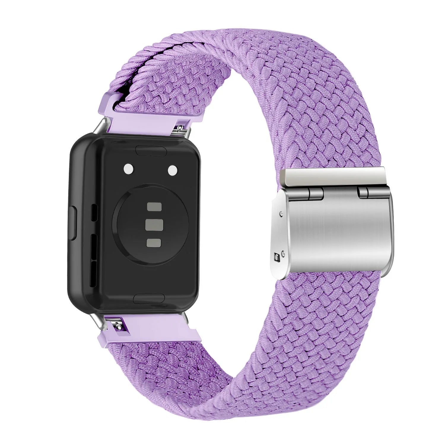Nylon Adjustable Braided Strap, lilac, on a watch, 3/4 rear view