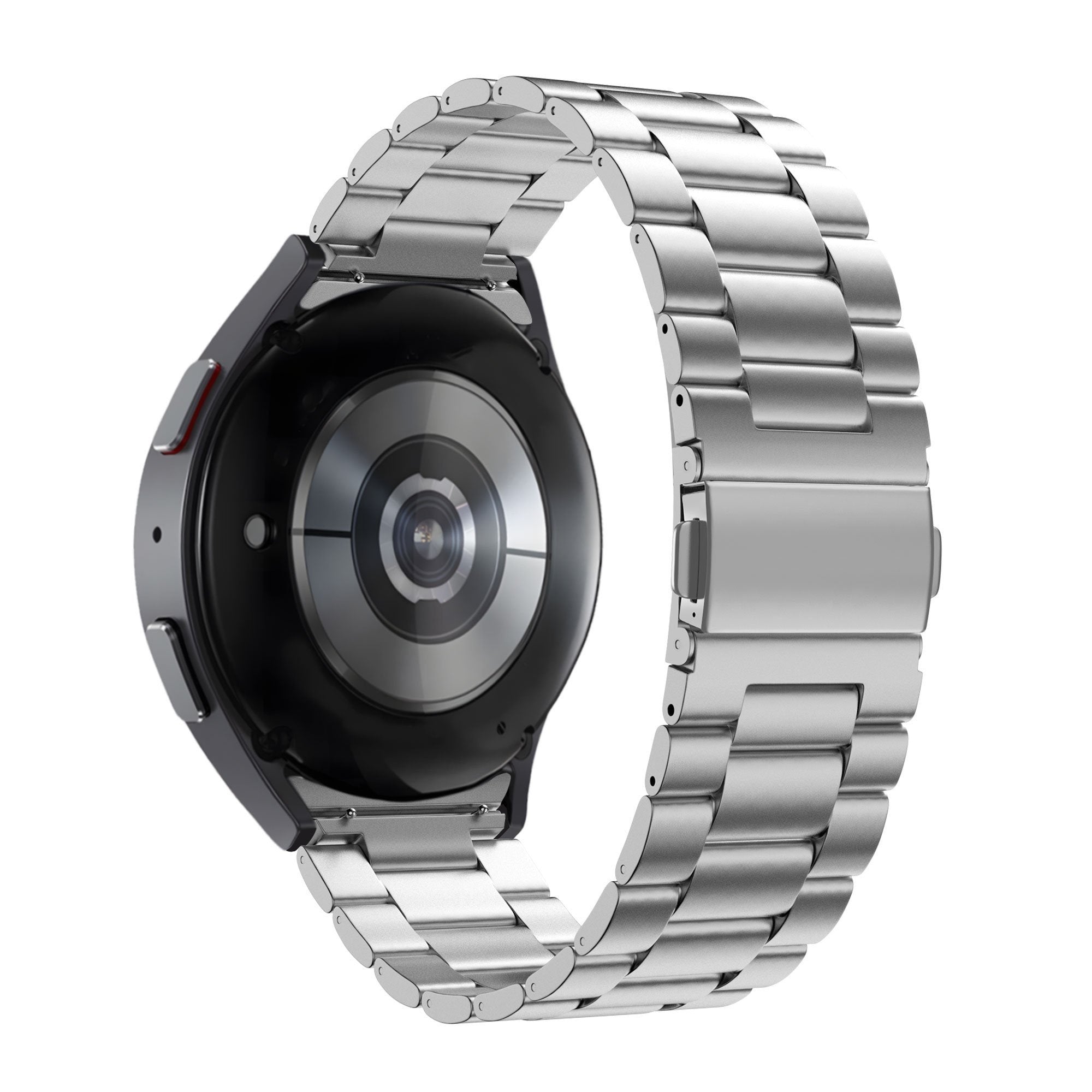 Titanium Strap 'Classic', silver, on a watch, 3/4 rear view