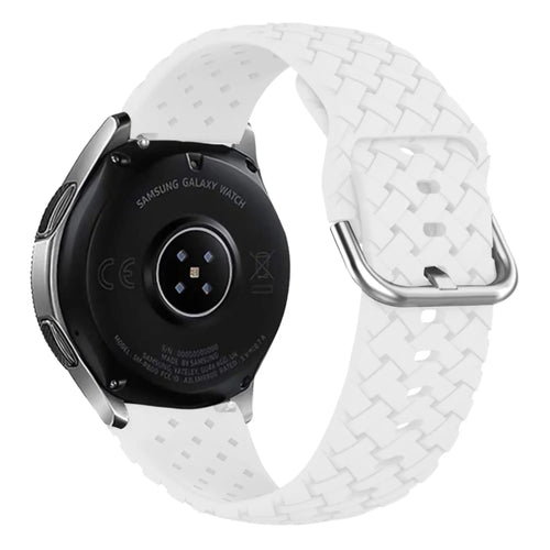 Braided Silicone Strap, white, on a watch, 3/4 rear view