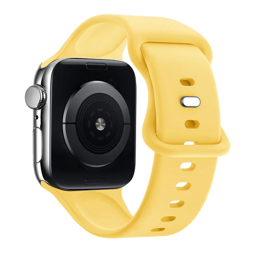 Silicone Strap, yellow, on a watch, 3/4 rear view