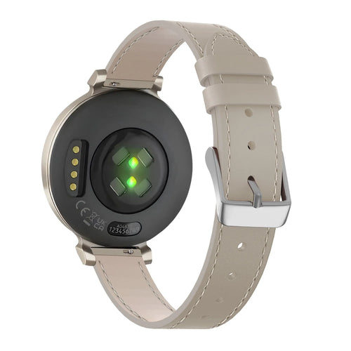 Leather Strap 'Deluxe', beige, on a watch, 3/4 rear view