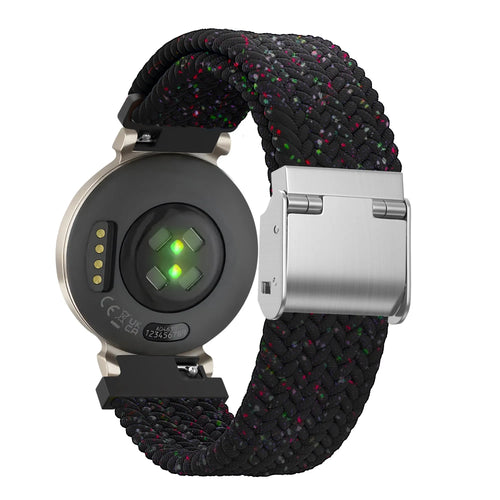 Woven Nylon Strap, black mix, on a watch, 3/4 rear view