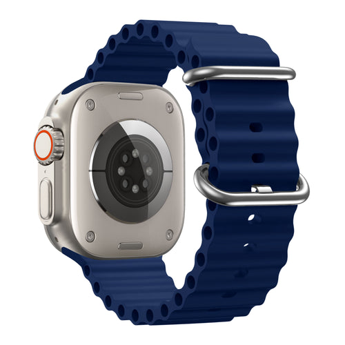 Silicone Ocean Strap 'Classic', dark blue, on a watch, 3/4 rear view