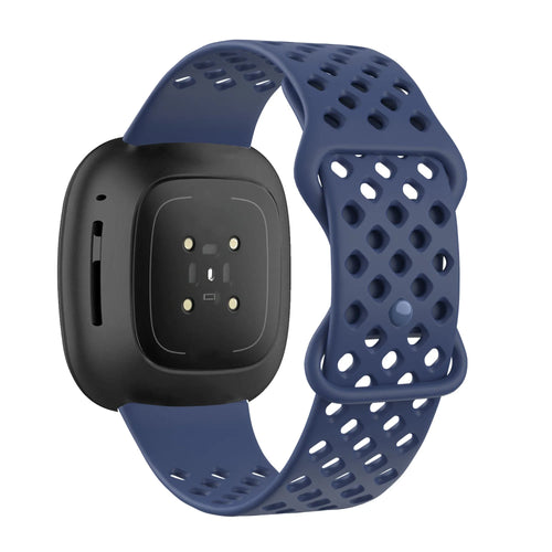Silicone Sport Strap 'Air', dark blue, on a watch, 3/4 rear view