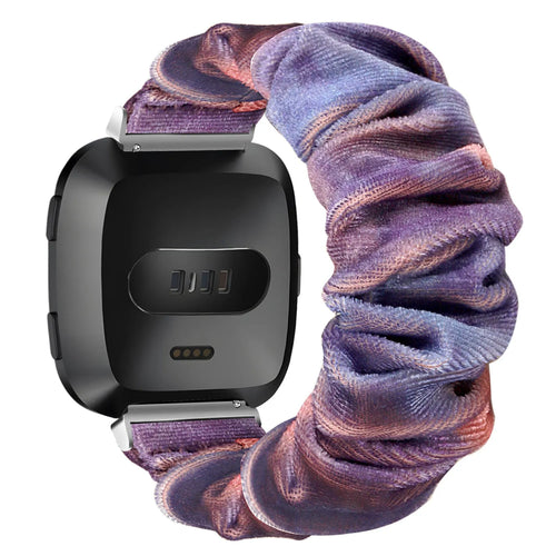 Nylon Scrunchie Strap, blue/pink, on a watch, 3/4 rear view
