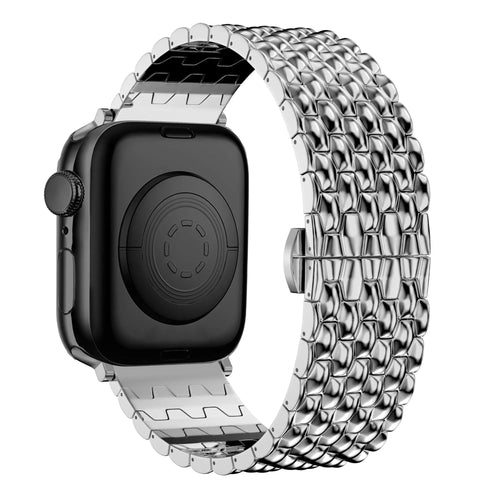 Steel Strap 'Dragon', silver, on a watch, 3/4 rear view