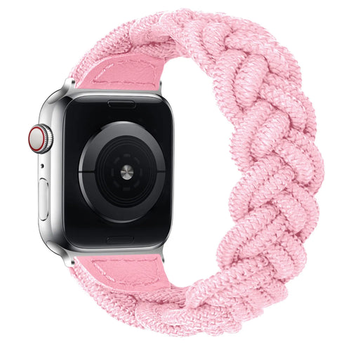 Twisted Nylon Strap, pink, on a watch, 3/4 rear view