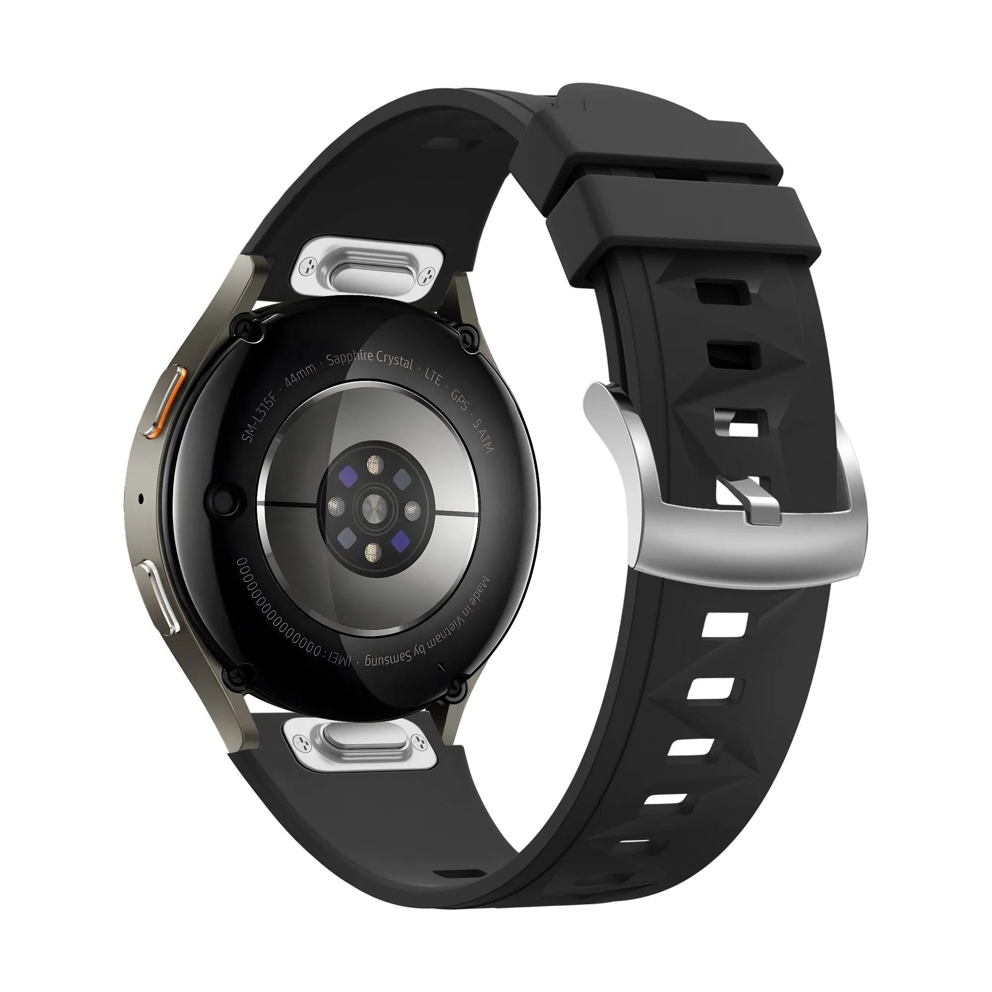 Silicone Strap 'Easy Fit', black, on a watch, 3/4 rear view