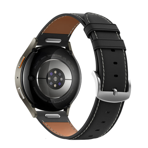 Leather Strap 'Easy Fit', black, on a watch, 3/4 rear view