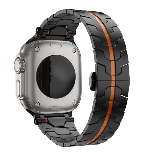 Bandz Apple Watch Gebürstetes Metallarmband 'Deluxe' (Schwarz/Orange)