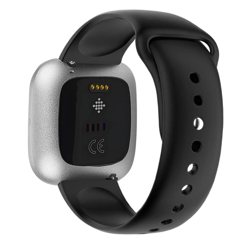 Silicone Sport Strap 'Deluxe', black, on a watch, 3/4 rear view