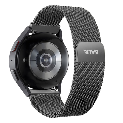 Milanese Strap, black, on a watch, 3/4 rear view