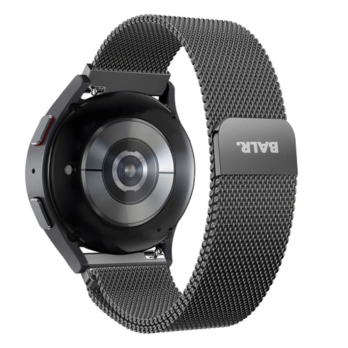 Milanese Strap, black, on a watch, 3/4 rear view
