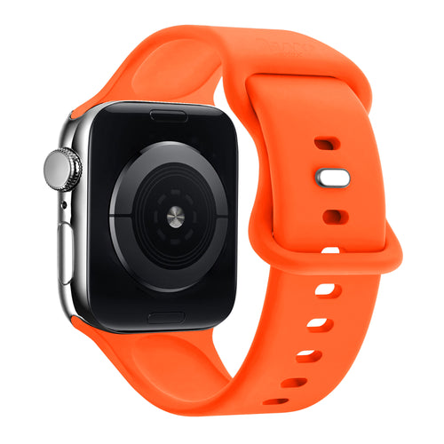 Silicone Strap, orange, on a watch, 3/4 rear view