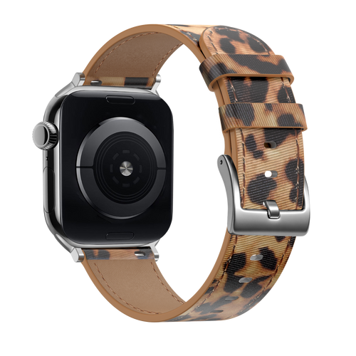 Leather Strap, leopard, on a watch, 3/4 rear view